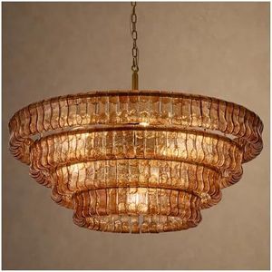 MeiYDeng 4-Tier 40 Inch Amber Crystal Glass Chandeliers, Modern Round Luxury 10 Lights Hanging Pendant Light Fixture, for Dining Living Room, Bedroom, Foyer, Entryway(Included E12 Bulbs)