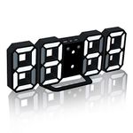 ThreeH 3D Led Digital Alarm Clock Tbale Alarm Clock Manually Adjustable Brightness Electronic Clock With Snooze Dimmer 12/24 Hour Mode Black-White(Plastic)