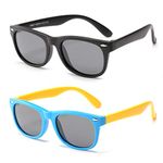 MAXJULI Polarized Kids Sunglasses for Girls and Boys with Fleaxible Frame Ages 3-10 2 Pack(Blue/Yellow+Matte Black)