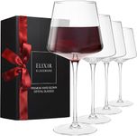 Modern Red Wine Glasses Set of 4 – Hand Blown Crystal Wine Glasses – Tall Long Stem Wine Glasses – Unique Large Wine Glasses with Stem For Cabernet, Pinot Noir, Burgundy, Bordeaux – 22oz Clear