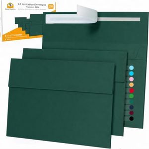 110 5x7 Pine Green Invitation Envelopes - for 5x7 Cards - A7 - (5 ¼ x 7 ¼ inches) - Perfect for Weddings, Graduation, Baby Shower - 120 GSM - Peel, Press & Self Seal - Square Flap
