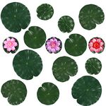 Jubaopen 15PCS Artificial Lotus Floating Water Lilies Artificial Lotus Leaves with 3PCS Realistic Lily Pads Water Lily Pads Ornaments for Pond Pool Aquarium Water Decoration(4 Sizes, 3Colors)