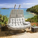 Hindoro Rattan Wicker Wrought and Cast Iron 2 Seater Balcony Swing Chair with Stand and Cushion for Adults & Kids, White