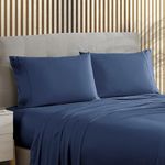 Brielle Home Viscose from Bamboo Sheet Set Cooling Super Soft & Elegant Boho Deep Pocket Sateen Sheet 4Pc, Queen, Marine Blue