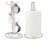 Royal Cuisine set of 6 cup mug tree stand and linear kitchen roll/paper towels holder stainless steel - coffee tea cups mugs draining rack|kitchen storage accessories (Silver)