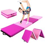 Matladin 8' Folding Gymnastics Gym Exercise Aerobics Mat, 8ft x 2ft x 2in PU Leather Tumbling Mats with Hook & Loop Fastener for Stretching Yoga Cheerleading Martial Arts (Purple&Pink)