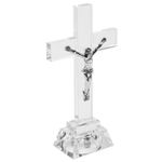 Ciieeo Crystal Standing Cross Decor, Jesus Crucifix Statue Praying Religious Figurine Handmade Glass Holy Cross Jesus Ornament Catholic Display Resin Tabletop Home Decor