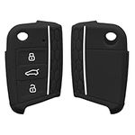 kwmobile Car Key Cover Compatible with VW Golf 7 MK7 3 Button Car Key Key Cover - Silicone Protective Car Key Fob Case - Black/White