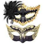 Goenb 2 PCS Masquerade Mask Couples Set, Masquerade Mask for Women Men Mardi Gras Mask Masquerade Ball Mask for Costume Party