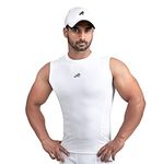 Redesign Mens Nylon Cutsleeves/Sleeveless Compression Top for Sports (Large, White)