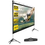 KdWiHVv Projector Screen with Stand, 100 inch Outdoor Projector Screen Portable Indoor Projection Screen 16:9 Anti-Crease 4K Rear Front Movie Screen with Carry Bag for Home Backyard Theater