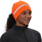 TrailHeads Women's Ponytail Hat | Reflective Cold Weather Running Beanie | Hat for Running, Hiking, XC Skiing - Hunter Orange