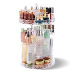 GVTECH Makeup Organizer 360 Rotating Skincare Organizer Display Case Large Capacity Cosmetic Storage Adjustable Makeup Carousel Spinning Holder Rack for Vanity Countertop and Bathroom (Transparent)