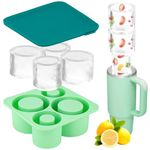 SelfTek Ice Cube Tray for Stanley Cups, Silicone Ice Mould for 20-30-40 oz Tumbler 4 Grid Hollow Cylinder Ice Maker with Lid for Freezer Ice-Cold Drinks Juice Coffee (Green)