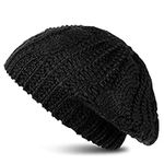 Neer Women Knitted Beret Hat Black Slouch Beret Winter Braided Baggy Warm Hat for Women Girls