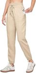 Willit Women Linen Pants Joggers Casual Lightweight Lounge Pants Cotton Linen Travel Beach Summer Pants with Pockets Khaki M