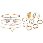 Shining Diva Fashion Set Of 4 Multilayer Charm Bangle Gold Plated Bracelet (Golden) & Golden Non Precious Metal Boho Midi Finger Ring For Girls -Set Of 9