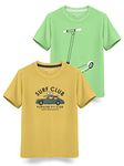 HELLCAT Trendy Typographic Printed Cotton Blend Half Sleeve T-Shirt for Boys - Pack of 2 / Mustard & Pista Green / 9-10 Years