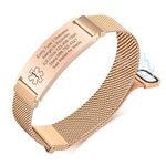 VNOX Medical Alert Id Bracelet for Men Women,Rose Gold Custom Engraving Adjustable Stainless Steel Customizable Mesh Emergency Survival Medic Bracelets Wristband Loop Band with Replacement Tag