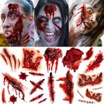 Shegazzi 9 Sheets Halloween Fake Scar Tattoos For Women Men Adults, Fake Wound Realistic Blood Injury Cut Scratches Stitches Temporary Tattoos Sticker, Vampire Scary Face Zombie Makeup Kit Accessories