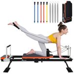 Alivio Foldable Pilates Reformer Machine for Home Gym, Full Body Reformer Bed with Adjustable Resistance, Quiet Smooth Sliding Rail, 3 Height Pulley Risers & Foot Bar, 440lbs Capacity