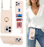 Lipvina for iPhone 14 Pro Case with Card Holder for Women,iPhone 14 Pro Phone Case with Strap,Crossbody Lanyard,Ring Stand,Snap Clasp,Cute Wallet Cases 6.1 inch (Beige)