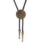 LIANCHI Western Black Bolo Tie for Men and Women Feather Hat Pendant,Native American Leather Bolo Tie String (Flower Bronze)