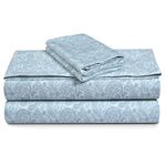 Tribeca Living Cotton Percale Queen Size Bed Sheet Set, 300 Thread Count, Extra Deep Pockets, Printed Danielle Paisley Blue