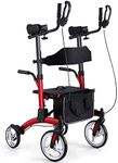 Healconnex Upright Rollator Walkers for Seniors- Stand up Rolling Walker with Seats and 10" Wheels, Padded Armrest and Backrest,Tall Rolling Mobility Aid with Basket, Foam Handle to Stand up Red