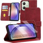 HuiYouMY 2-in-1 Case Compatible with Motorola Moto G54 Leather Phone Case, Wallet Case Cover [Card Slots] [Kickstand] Magnetic Closure Full Protection Book Folio Design wallet flip phone case - Red