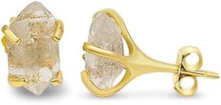Natural raw Herkimer diamond stud earrings with yellow gold over 925 sterling silver, 6 to 7mm rough genuine quality birthstone gift for her, Uniquelan Jewelry (herkimer-diamond)