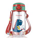 Bunnytoo Kids Water Bottle with Straw, Leak-Proof, BPA-Free, 17 oz (520 ml), with Adjustable Shoulder Strap - Cute Dinosaur Design, Perfect for Toddlers & Preschoolers