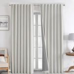 Joydeco 100% Greyish White Blackout Curtains 108 inches Long Linen Curtains 2 Panels Set Burg for Bedroom Living Room Blackout Darkening Thermal Insulated Back tab RodPocket(52x108 inchGreyishWhite)