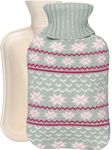 OliviaLiving Hot Water Bag Hot Water Bottle 2 Liter with Knit Cover - Great for Cramps, Pain Relief & Cozy Nights - Water Heating Pad - Feet & Bed Warmer for Adults, Classic Snowflake