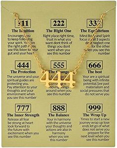 COLORFUL BLING Gold Plated Angel Number Necklace with Meaningful Card 111 222 333 444 555 666 777 888 999 Pendant Choker Numerology Jewelry for Women-444