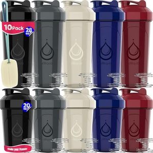 diliqua 10 PACK- Shaker Bottles for Protein Mixes | BPA-Free & Dishwasher Safe | 5 Large 28oz & 5 Small 20oz protein shaker bottle | Shaker Cups for protein shakes | Blender Shaker Bottle Pack