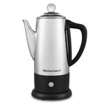 Elite Gourmet EC812 Electric Coffee Percolator with Keep Warm, Clear Brew Progress Knob Cool-Touch Handle Cord-less Serve, 12-Cup, Stainless Steel