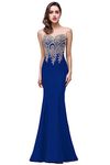 Babyonlinedress Women's Lace Applique Long Formal Mermaid Evening Prom Dresses,Royal Blue,6