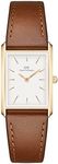 Daniel Wellington Bound Watch, 32x22 Women Wristwatch with Durham Brown Leather Band, White Dial with Gold 316L Stainless Steel