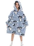 QPPIE Blanket Hoodie Kids Comfy Oodie Wearable Blanket Sherpa Warm Cozy Oversized Blanket Hooded Sweater for Boys Girls Teens Blue-Doggy One Size Fits All