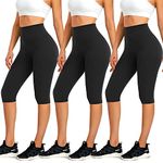 we fleece 3 Pack Women's Knee Length Capri Leggings-High Waisted Tummy Control Non See Through Workout Leggings Yoga Pants (Large-X-Large, A-3 Pack-Black,Black,Black)