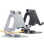 NULAXY 2-Pack 360 Rotating Phone Stand, Fully Adjustable Foldable Phone Holder, Aluminum Desktop Cradle with Swivel Anti-Slip Base, Office Accessories Dock for All Phones, Black & Silver