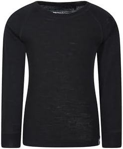 Mountain Warehouse Merino II Kids Round Neck Baselayer Top Black Kids 5-6 Yrs (104-116 cm)