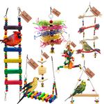 GREENBIRDS Shredding Toys, 7 PCS Colorful Wooden Hanging Toys Parrot Chew Wooden Blocks, Bird Foraging Toys for Small Medium Parrots Parakeets, Conures, Cockatiel, Lovebird