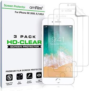 amFilm Screen Protector for Apple iPhone SE 2 (2020 2nd)/ SE 3 (2022 3rd), iPhone 8，7, 6S and 6 HD Clear, Flex Film, Case Friendly, PET Film, 3 Pack