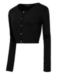 Urban CoCo Women's Button Down Crew Neck Cropped Cardigan Lightweight Shrug Kint Sweater (Black, L)