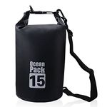 Acever Outdoor Dry Sack/Floating Waterproof Bag 2L/3L/5L/10L/15L/20L/30L for Boating, Kayaking, Hiking, Snowboarding, Camping, Rafting, Fishing and Backpacking (Black, 15L)