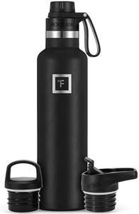 IRON °FLASK Botella de Agua para Deportes de Boca Estrecha - 24 oz, 3 Tapas (Tapa de Pico), Acero Inoxidable con Aislamiento al vacío, frío Caliente, Moderno de Doble Pared Negro