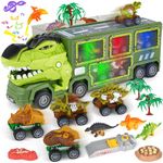 Aoskie Dinosaur Toys for Kids 3-5 Years Old, Tyrannosaurus Transport Car Carrier Truck with Roar Sound & Lights, 5 Pull Back Dinosaur Cars, Dino Figures, Slide, Gift for Boys & Toddler Toys Halloween