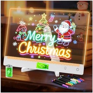 Rechargeable LED Note Board with Colors, 13.7"x10" Lumi LED Drawing Board Acrylic Dry Erase Board with Light, 7 Colors Message Board with Markers Birthday Christmas Halloween Gifts for Kids
